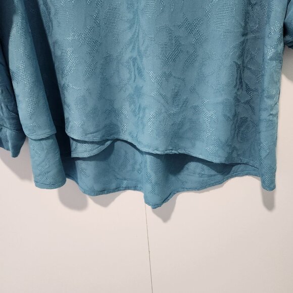 Simply Vera Vera Wang Blue Jacquard V-neck long sleeve BOHO top blouse shirt XL - Picture 7 of 8